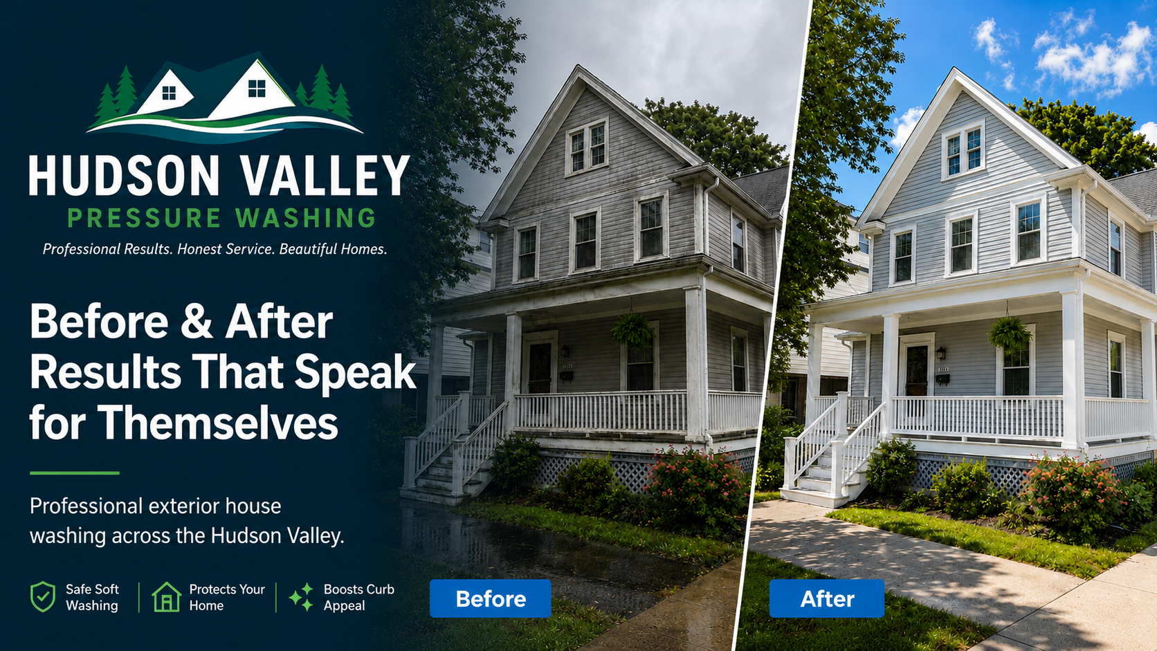Hudson Valley Pressure Washing before and after exterior house washing result